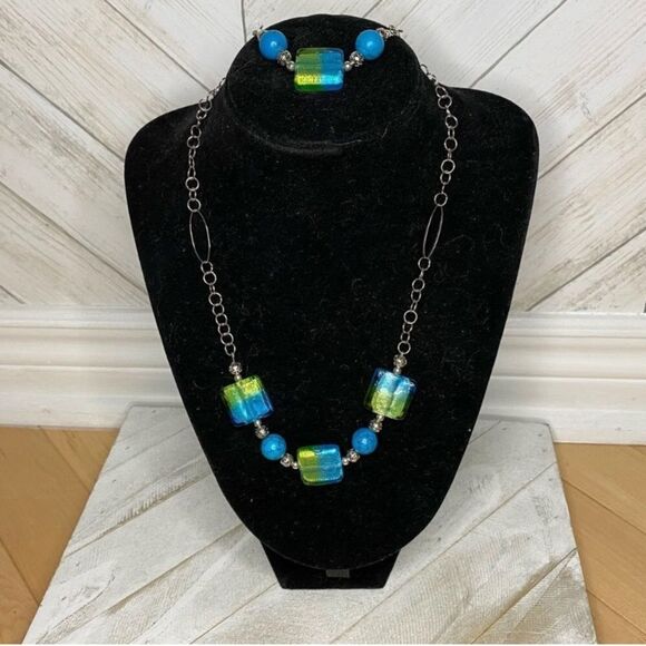 Green and blue necklace and bracelet - Picture 1 of 4